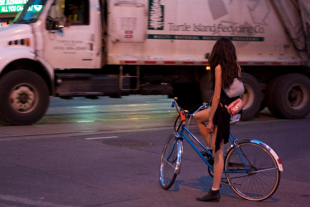female cyclist urban style